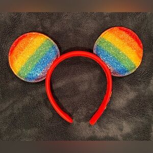 Used Minnie Mouse Pride Love Ear Headband Rainbow Glitter 2022 Disney Parks